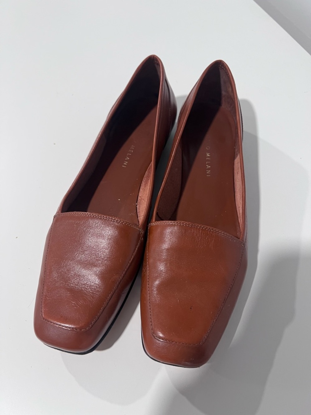 Antonio Melani Cognac Leather Square-Toe Loafers